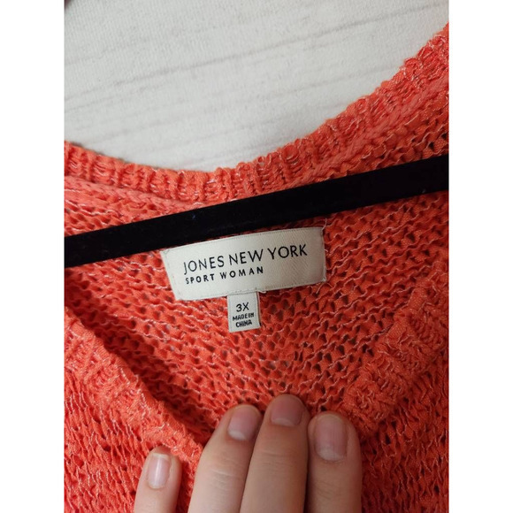Jones New York Womens Pullover Sweater Orange Stripe 3/4 Sleeve Textured Plus 3X - Picture 5 of 6
